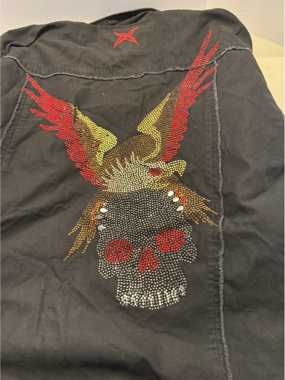 Hama Skull Rhinestone Jacket 2XL Black Y2K Winged Skull